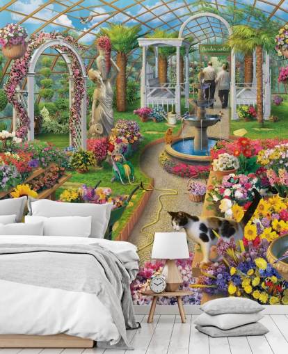 colourful flowers in garden centre wallpaper