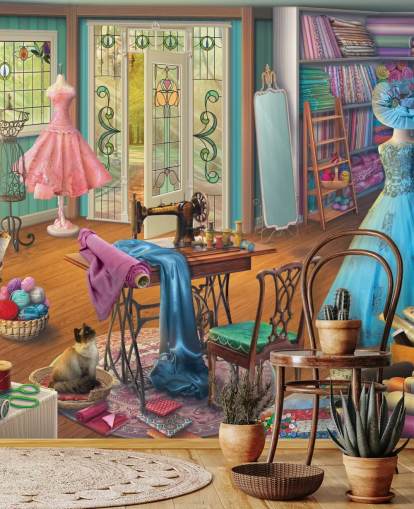 colourful haberdashery wallpaper