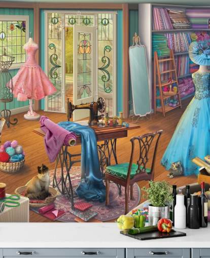 Dress Makers Shop Haberdashery Wallpaper