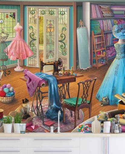Dress Makers Shop Haberdashery Wallpaper