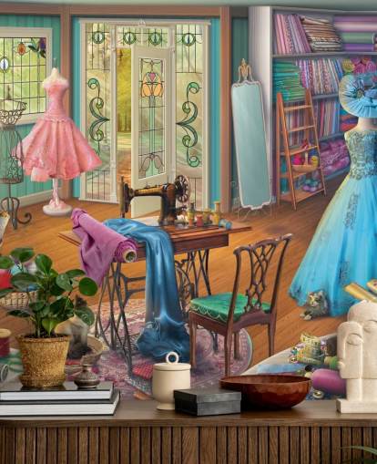 colourful haberdashery wallpaper