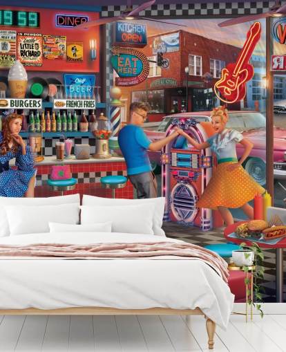 colourful diner wallpaper