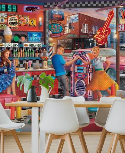 colourful diner wallpaper