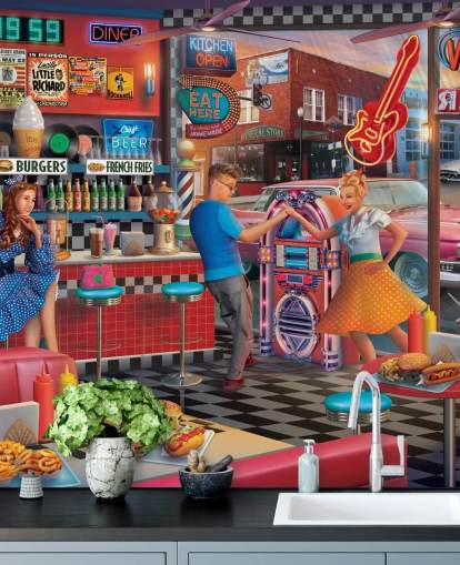 colourful diner wallpaper