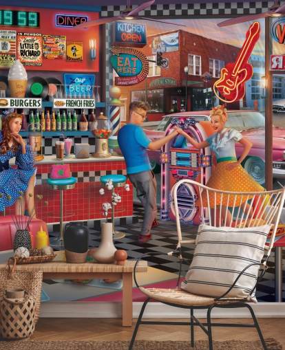 colourful diner wallpaper