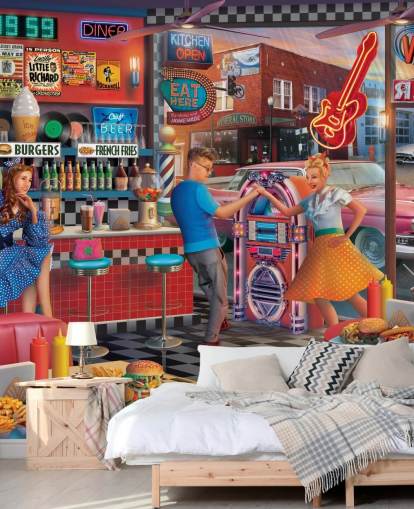 colourful diner wallpaper
