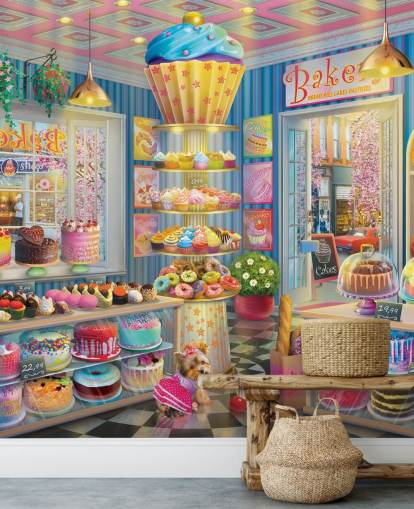 tasty cupcake store wallpaper