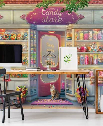 pretty old sweet shop wallpaper