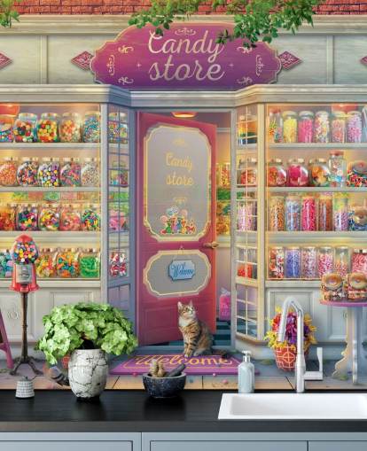 papier peint assez vieux magasin de bonbons