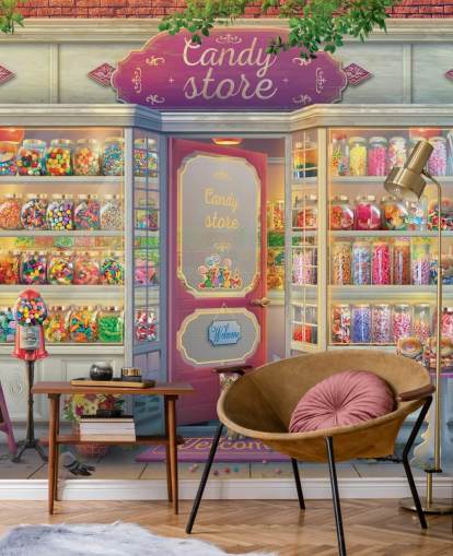 pretty old sweet shop wallpaper