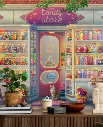 pretty old sweet shop wallpaper