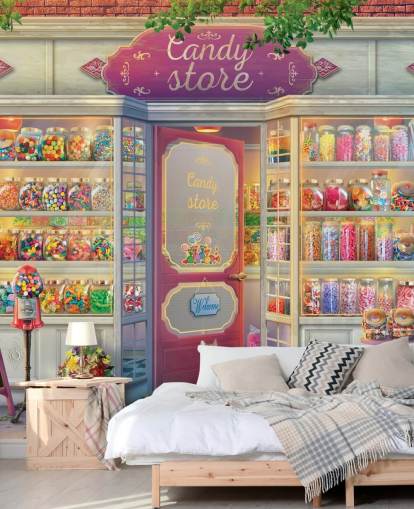 pretty old sweet shop wallpaper