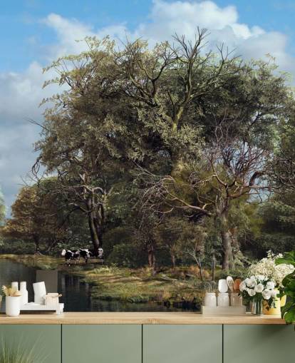 papel pintado rueda de agua en campo inglés