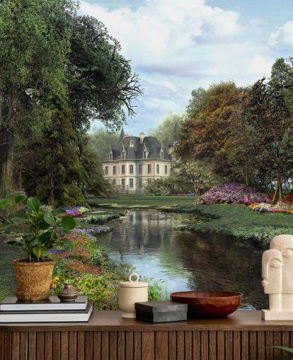 old chateau, river and garden wallpaper old chateau, river and garden wallpaper