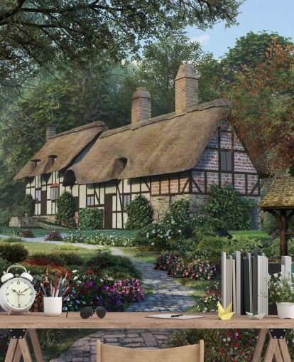 pretty thatched cottage and garden wallpaper pretty thatched cottage and garden wallpaper