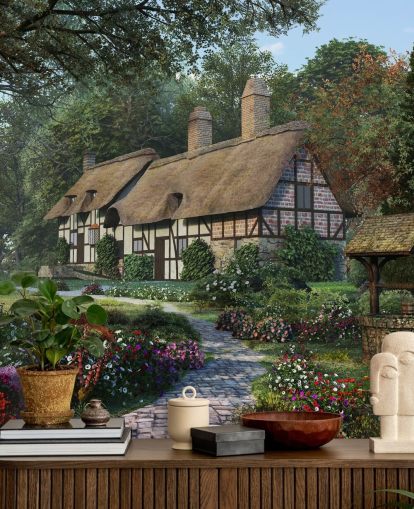 pretty thatched cottage and garden wallpaper pretty thatched cottage and garden wallpaper