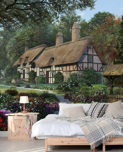 hübsches Reetdachhaus und Garten Tapete