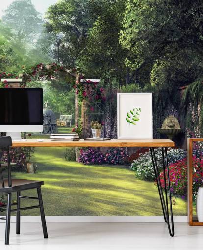 bunte Fassade Garten Tapete