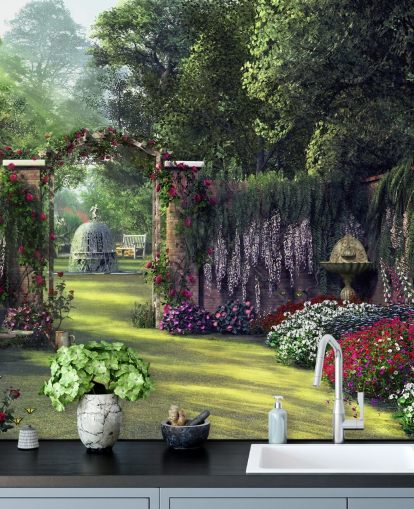 carta da parati colorata giardino facciata