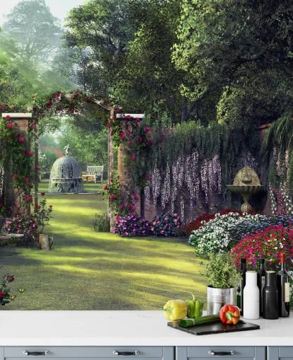 carta da parati colorata giardino facciata