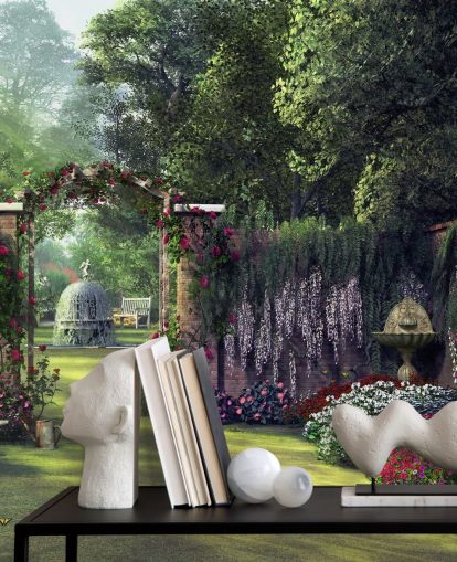 bunte Fassade Garten Tapete