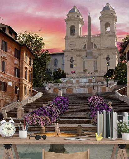 spanish steps and church wallpaper