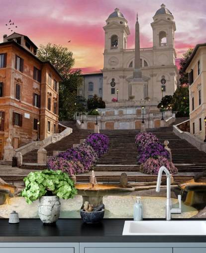 spanish steps and church wallpaper