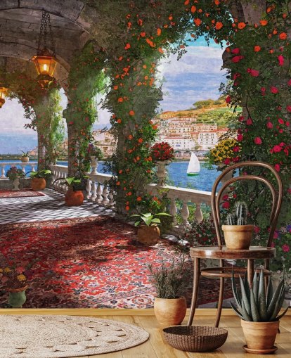 facade balcony by coast wallpaper