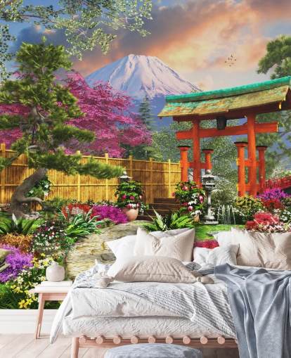 colourful japanese garden wallpaper