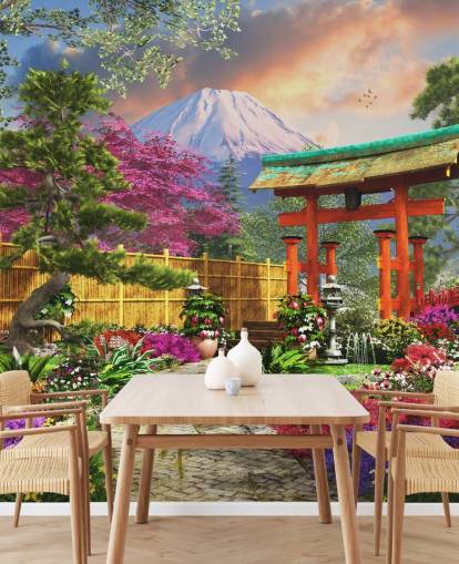 farverig japansk have tapet