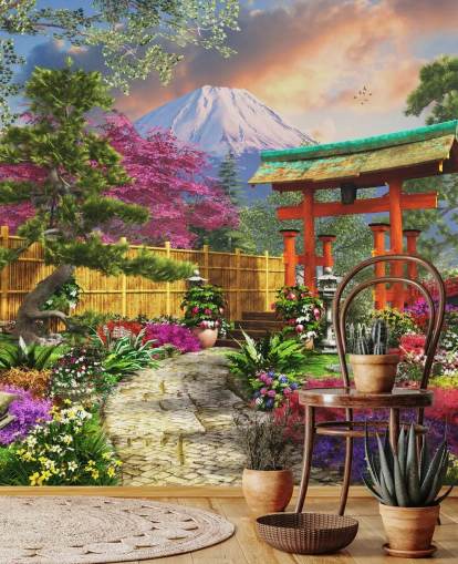 papel de parede colorido jardim japonês