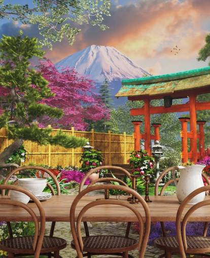 papel pintado colorido jardín japonés