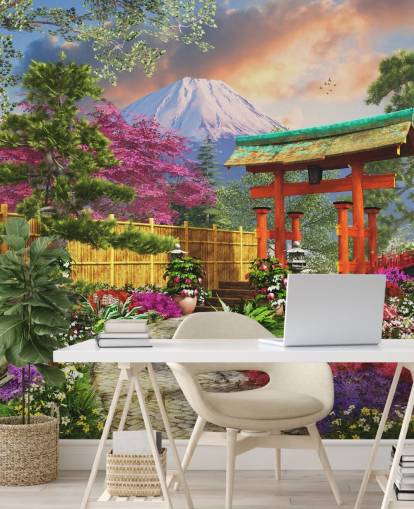colourful japanese garden wallpaper
