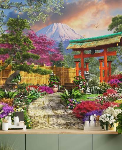 fargerik japansk hage tapet