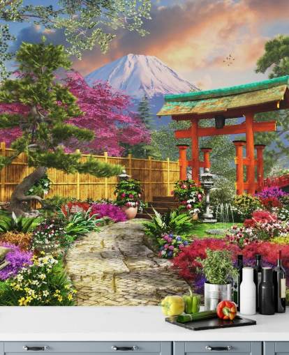 papel pintado colorido jardín japonés