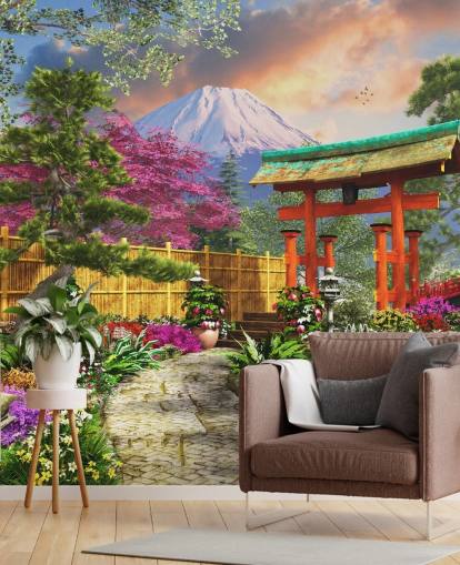 papel pintado colorido jardín japonés