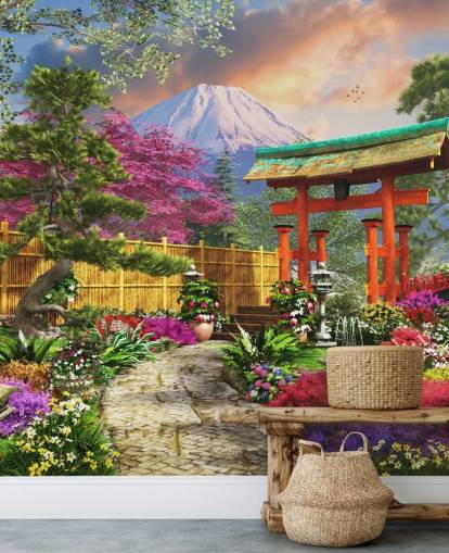 farverig japansk have tapet