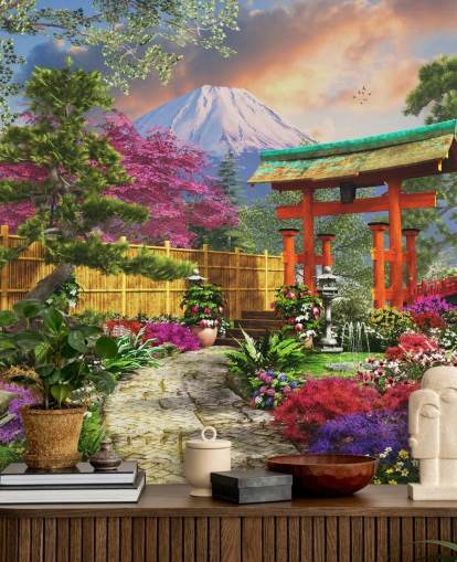 colourful japanese garden wallpaper