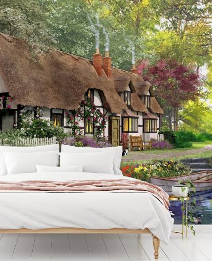 thatched cottage by canal wallpaper thatched cottage by canal wallpaper