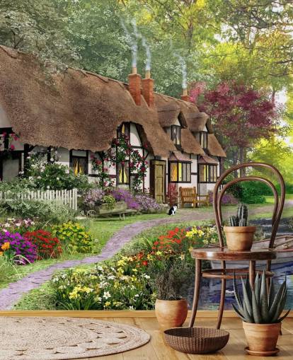 thatched cottage by canal wallpaper thatched cottage by canal wallpaper