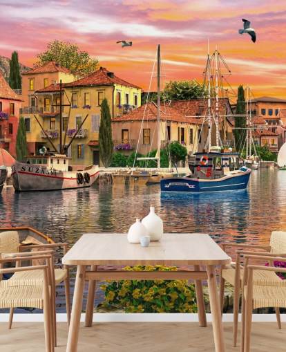 Harbour Sunset Boat Wallpaper