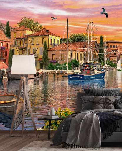 Harbour Sunset Boat Wallpaper