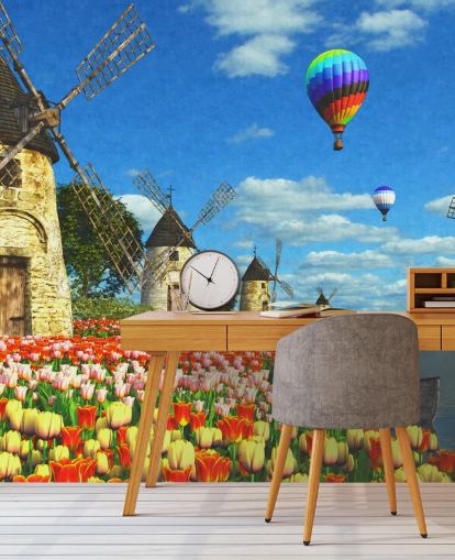colourful tulips and windmill wallpaper colourful tulips and windmill wallpaper