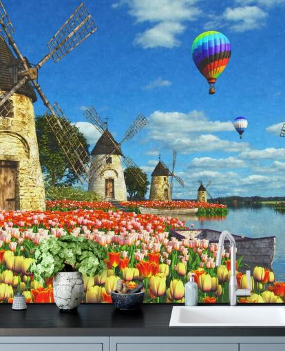 colourful tulips and windmill wallpaper colourful tulips and windmill wallpaper