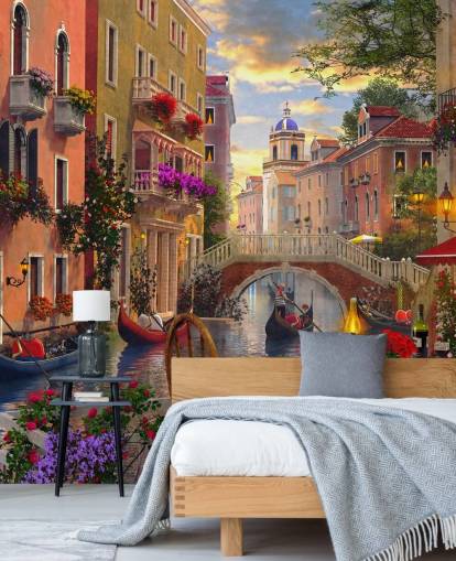 mesa de restaurante e cadeiras em veneza por canal wallpaper