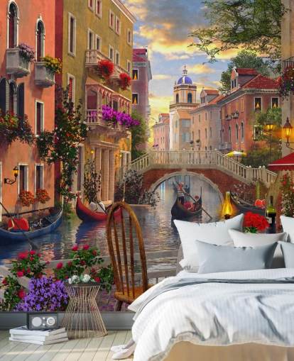 mesa de restaurante e cadeiras em veneza por canal wallpaper