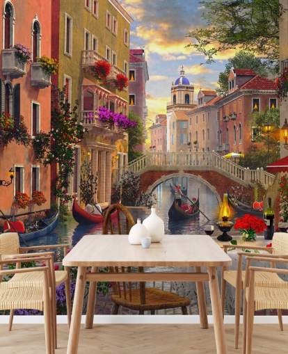 restaurant bord og stole i Venedig ved kanalen tapet restaurant bord og stole i Venedig ved kanalen tapet