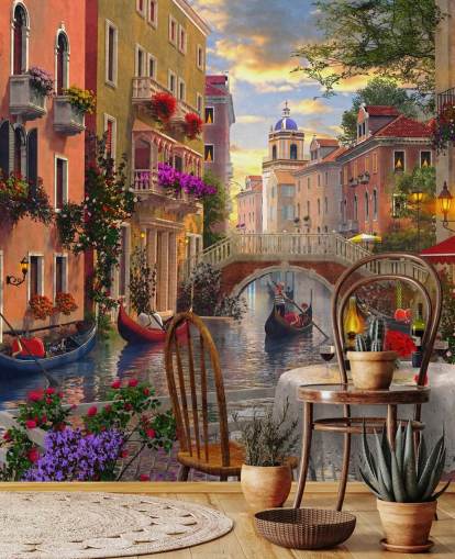 Restaurant Tisch und Stühle in Venedig von Kanal-Tapete