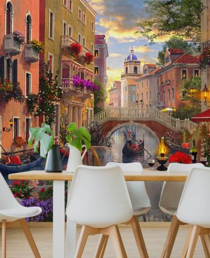 fondo de pantalla de mesa y sillas de restaurante en venecia por canal