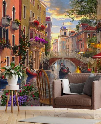 fondo de pantalla de mesa y sillas de restaurante en venecia por canal